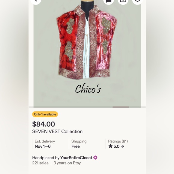 Nehru jacket Indian South Asian traditional ethnic vest w/intricate embroidery - Picture 7 of 8